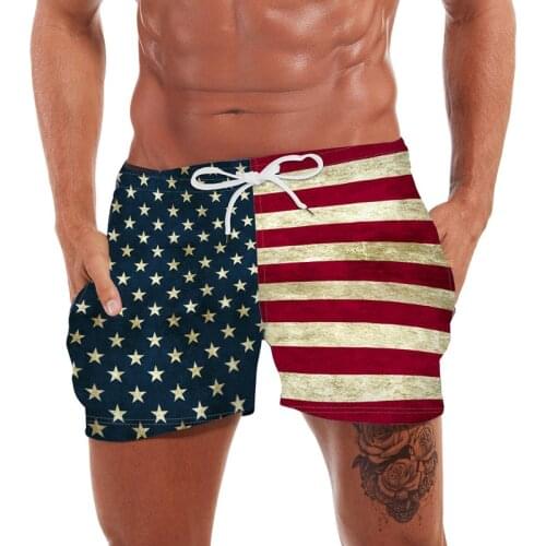 Mens USA Flag Printed Board Shorts Siwmwear Sports Surffing Shorts Trunks Summer Beach Swimming Sports Running Pants Beachwear