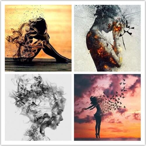 5D Diamond Embroidery Kits"woman Sky Smoke" Diamond Painting Full Square Round Rhinestone Decorative Painting