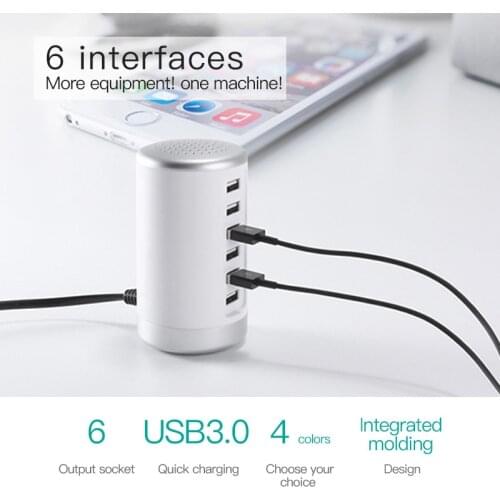 USB Charger 30W 6-Port Desktop USB Charging Station With Smart Multiple Port Compatible For IPhone IPad Tablets Smartphones