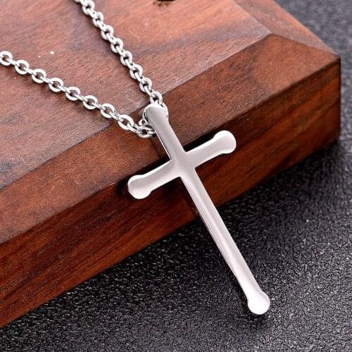 Cross Necklace Pendant for Men Silver Color Crucifix Necklaces Religious Christian Male Jewelry