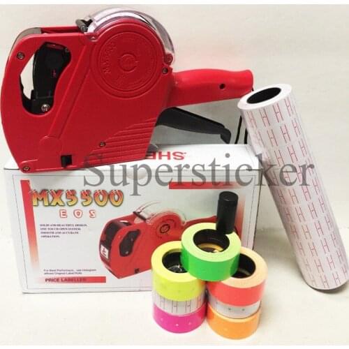 [ Fly Eagle ] MX-5500 EOS 8 Digits Price Tag Gun +5000 White w/ Red lines sticker labels + Ink