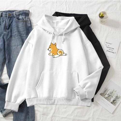 Kawaii Corgi Dog Hoodies Women Ulzzang Harajuku Sweatshirt Oversized Hoodies Women Funny Hoodie Korean Cotton Sweatsuit Ladies