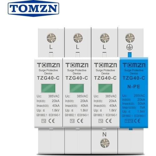 AC SPD 3P+NPE 50KA T1 T2 385V 255V House Surge Protector Protective Low-voltage Arrester Device
