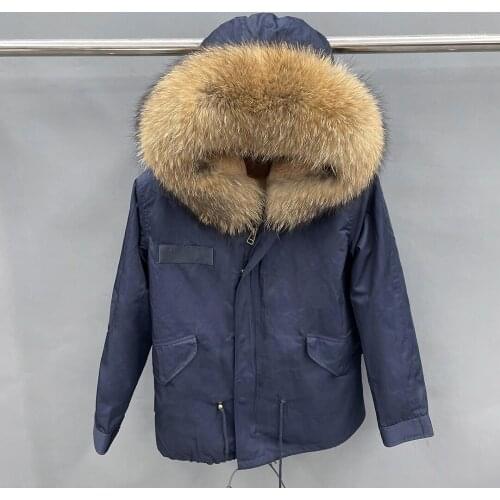 Parkas Woman 2021 Real Raccoon Fur Hooded Jackets Short Faux Fur Lined Women Coat