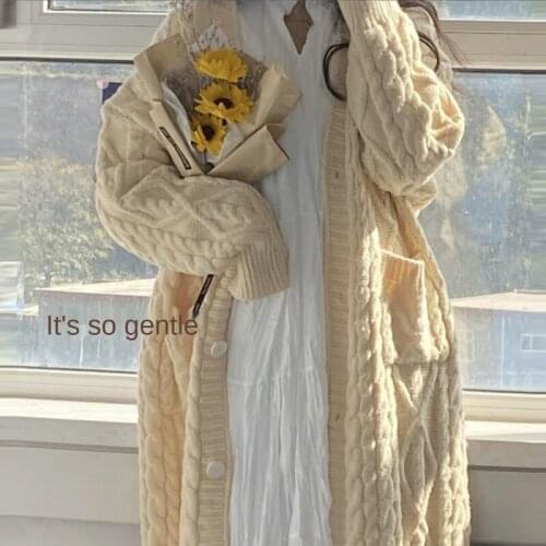 Mid length loose over knee knitted sweater cardigan womens autumn winter new cardigan pour femme cardigan women winter