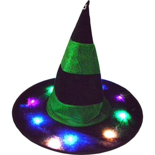 10pcs Lights Glowing Halloween Witch Hat Wizard Hat Party Decoration Halloween Costume Prop Decor for Indoor Tree Outdoor Yard