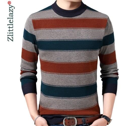 2020 Casual Thick Warm Winter Striped Knitted Pull Sweater Men Wear Jersey Dress Pullover Knit Mens Sweaters Male Fashions 02119