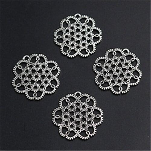 4pcs Silver Plated Hollow Garland Charm Alloy Pendant Earrings Bracelet DIY Metal Jewelry Makings 30mm A1261