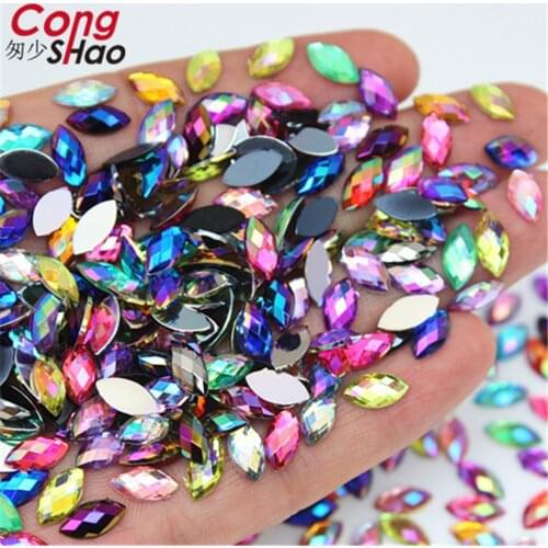 500pcs 5*10mm Flatback Horse Eye Stones And AB Crystal Acrylic AB Rhinestones Trim DIY Phone 3D Nail Art Face Decoration CS366