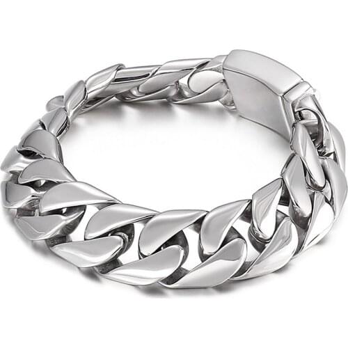 17mm Mens Stainless Steel Heavy Polished/Brushed Style Biker Curb Chain Bracelet Fashion Bangle Jewelry Gift