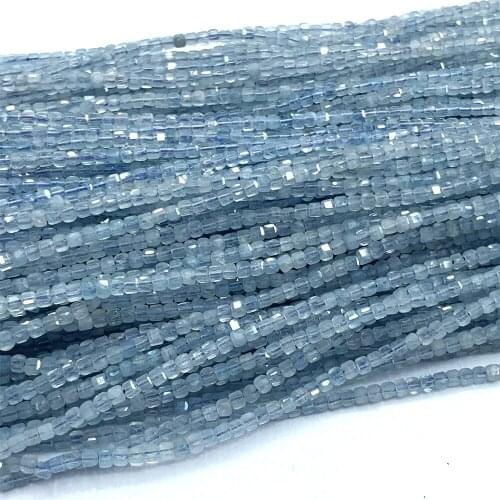 Veemake Aquamarine Natural Stones Gemstones DIY Necklace Bracelets Earrings Edge Cube Faceted Beads For Jewelry Making 07195