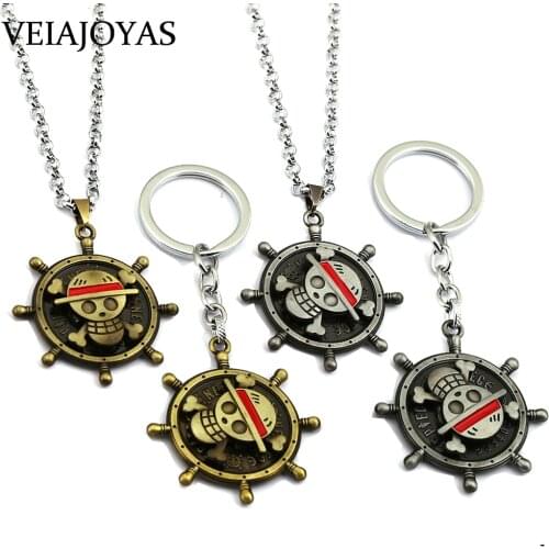 Anime One Piece Statement Necklace Luffy Straw Skull Rotatable Alloy Pendant Fashion Link Chain Necklace Men Jewelry Accessories
