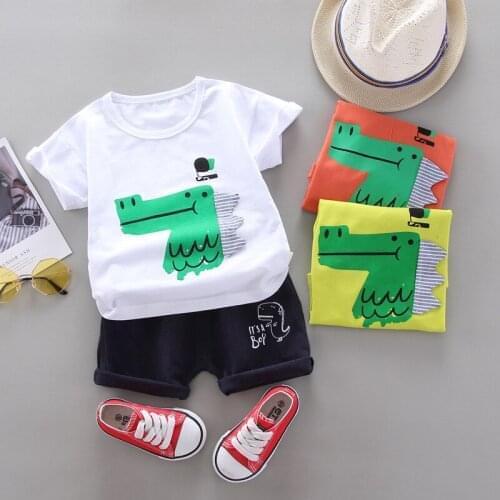 2021 cute cartoon dinosaur baby boys and girls summer clothing cartoon cotton baby sports suit boys T-shirt + shorts childrens