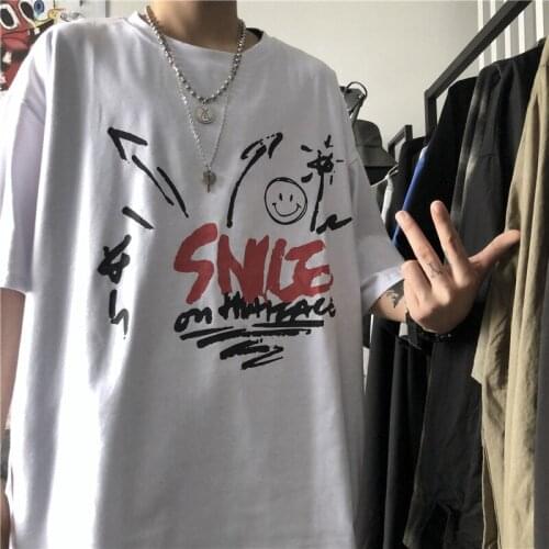 Korean Version of The Ins Summer Bf Style Graffiti Letter Printed T-shirt Harajuku Wild Loose Short-sleeved T-shirt Men Women