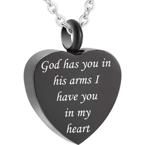 Engravable Black Heart Pendant Stainless Steel Ashes Keepsake Urn Necklace for Ashes Cremation Jewelry