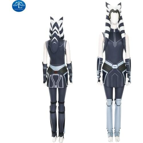 The Clone Wars Season 7 Ahsoka Tano Cosplay Costume with Headgear Ahsoka Costume for Adult Woman Halloween Fancy Hat Party Suit