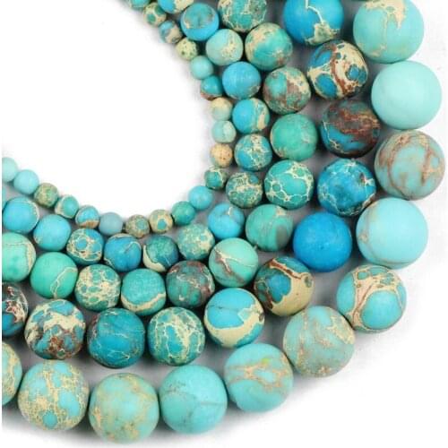 YHBZRET Natural Stone Matte Lake blue Imperial calaite Round spacer Loose beads for jewelry making 4/6/8/10/12MM bracelets DIY