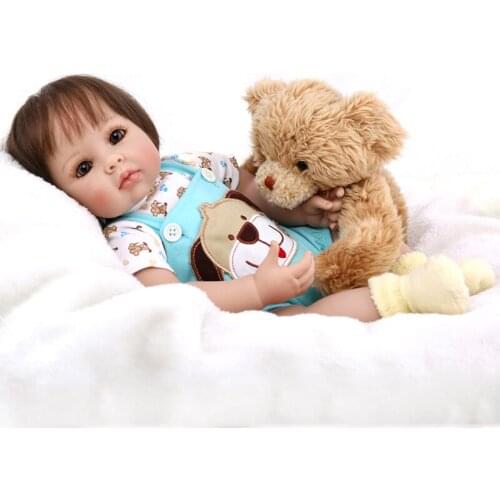19inch 50cm Bebe Doll Reborn Soft Silicone Boy Girl Toy Reborn Baby Doll Gift for Children Present blue dog Lovely