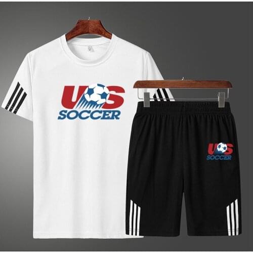 Summer Mens T-shirt + Shorts Suit Breathable Casual T-shirt Running Clothes Fashion Printing Mens Sports Suit Jogging Fitness