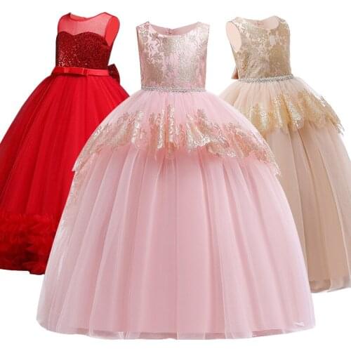 Summer new teen clothing girls beauty pageants and wedding kids girl dress birthday long princess 4-14 years old