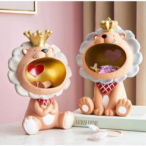 Lion Storage Cartoon Animal Model Nordic Resin Key Remote Snack Container Makeup Organizer Living Room Study Office Storage gift