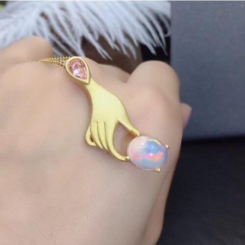 The best gift for Anniversary Opal Pendant 925 sterling silver Fine jewelry New Fashion Natural And Real Opal Necklace