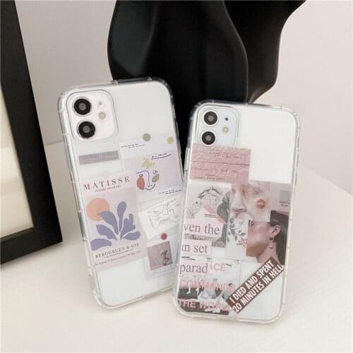 Fashion Art Label Pattern Transparent Phone Cases for iPhone 12 Cool INS Style Covers for iPhone 11/7/8/X/XR/XS/MAX Shells