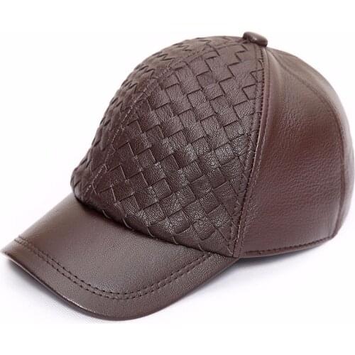 Male Genuine Leather Baseball Cap Mens Autumn Winter Sheepskin Baseball Hat Adult Outdoor Leisure Leather Cap Adjustable B8649