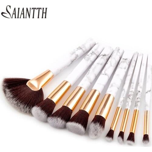 SAIANTTH 9pcs marble makeup brushes set professional make up beauty tools flame foundation powder kit fan brush maquiagem makeup