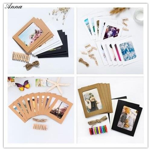 10pcs 6 Inch DIY Vintage Combination Po Frame Hanging Wall Pos Picture Album Kraft Paper For Card Po Holding Clipping