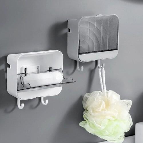 Wall-mounted Soap Holder Bathroom Accessories Soap Dish Drain Rack Soap Box Hook Plastic Box Clamshell Non-marking Stickers
