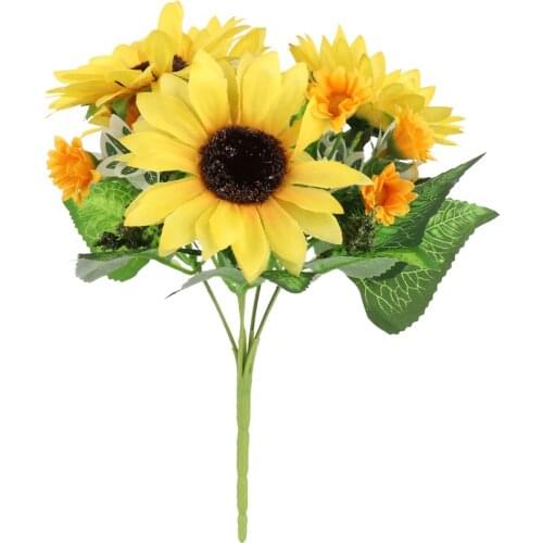 Real Touch Fake Flower Artificial Flowers Faux Silk Sunflowers 7 Forks 20cm Home Decoration Eco-friendly Long Stems Floral