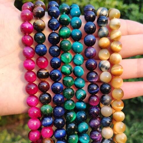 Natural Stones 21 Color Tiger Eye Beads Round Loose Gems Beads for Jewelry Making DIY Bracelets Eardrop 15'' Strands 6/8/10mm