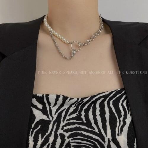 Niche asymmetrical necklace snake head star pearl chain spliced short section collarbone chain necklace women