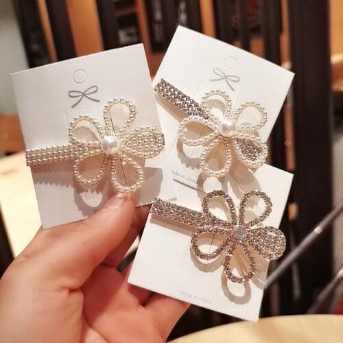 New Fashion geometry Rhinestone flower pearl bow duckbill clip Hair Clip for Women Girl Barrettes Hair Accessories Headwear