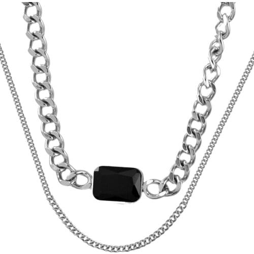 316L stainless steel fadeless black dark geometric box necklace light luxury niche design sense collarbone chain in cold wind