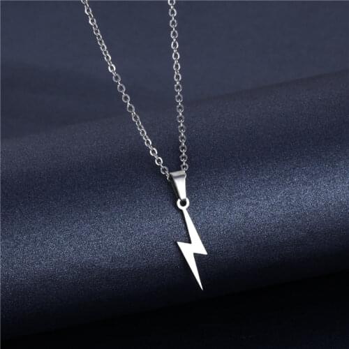 Stainless Steel Necklace for Women Men Silver Color Chain Small Lightning Pendant Necklace Party Ornament Jewelry Gift