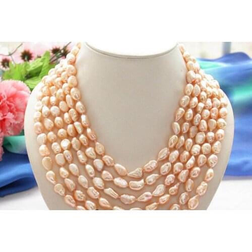 6row 10-12mm pink baroque freshwater cultured pearl necklace