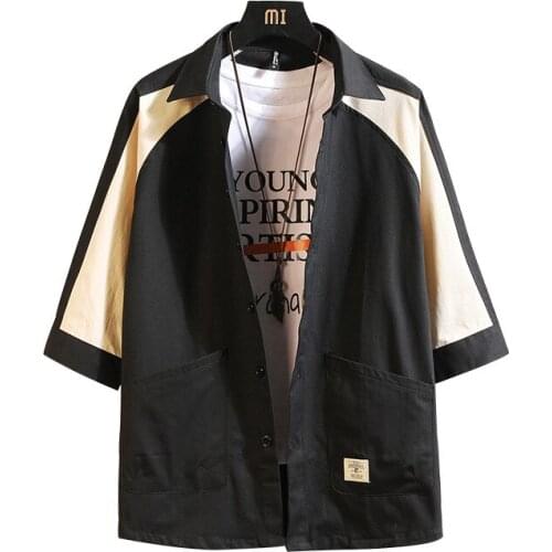 2020 New Shirts Men Casual Turn Down Collar Man Summer Patchwork Loose Mens Shirt Camisa Masculina Korean Style Streetwear