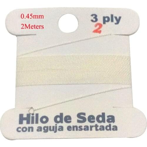 2M Long Dia 0.45mm 3 PLY White 100% Natural Silk Beading Cord with Needle Attached