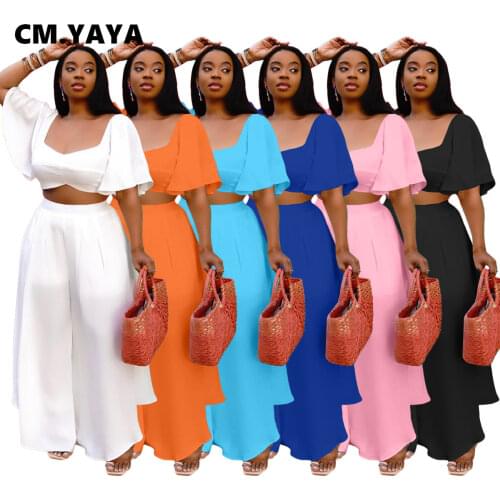 CM,YAYA Streetwear Womens Tracksuit Crop Tops and Straight Loose Pants Matching Two 2 Piece Set Beach Sexy Sweatsuit Outfits