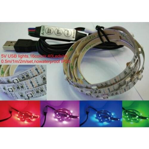 TV light 1m 2m 5V USB LED strip SMD 3528 Flexible RGB Color Changing LED lights 16 color Indoor with 3 key mini rgb controller