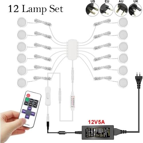 Remote Control Dimming Control LED Under Cabinet Lamp DC12V Puck Round 21LEDs Wardrobe Lighting Cabinet Lamp Cupboard Lights