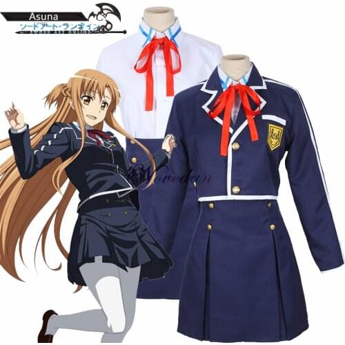 Sword Art Online SAO Yuuki Asuna Cosplay School Uniform Jacket Coat Shirt Skirt Anime Outfit Cosplay Costume