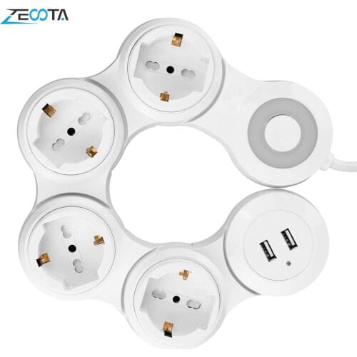 Power Strip Multiple 4 way EU Outlets Electric Switch Plug Socket with USB Port 2500W 10A 1.8m Extension Cord Travel Home Office