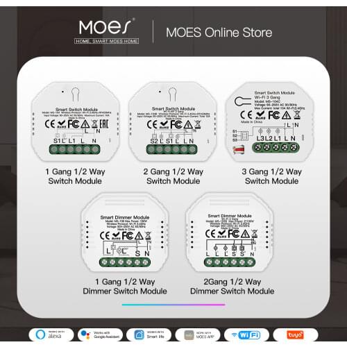Mini WiFi Smart Light Dimmer Module / Switch Module Smart Life Tuya Remote Control Work with Alexa Google Home 1/2 Way 1/2 Gang