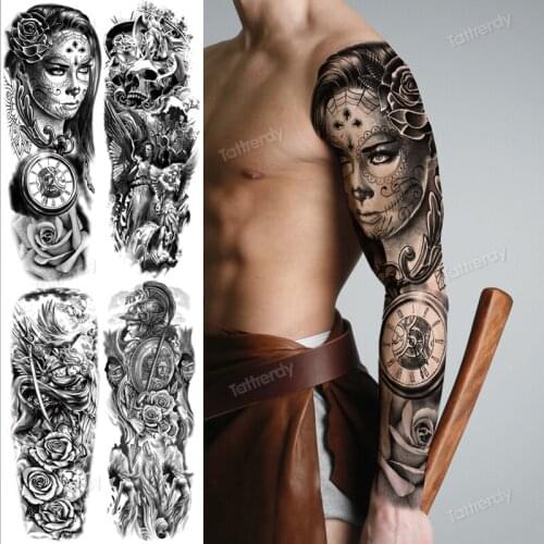 Custom temporary tattoo large full arm sleeve tattoo sticker men women big body tatto black skull lion wolf moon tattoo designs