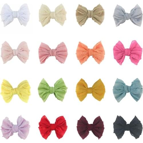 150Pcs/Lot Fashion Lace Ruffle Knotbow Hair Clip Children Girls Headwrap Hairpin Baby 4" Large Fabric Butterfly Hair Accessories