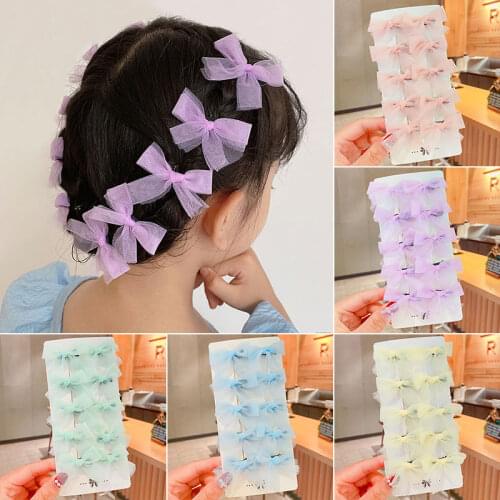 10 PCS/Set Fashion Bow Hairpin Sweet Baby Girls Hair Clips Mini Bowknot Net Yarn Hair Accessories Cute Headwear