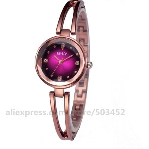 100pcs/lot E-LY Brand Women Bracelet Watch Rose Gold Shiny Quartz Watch 5 Colors Available Fashion Wristwatch Wholesale Clock